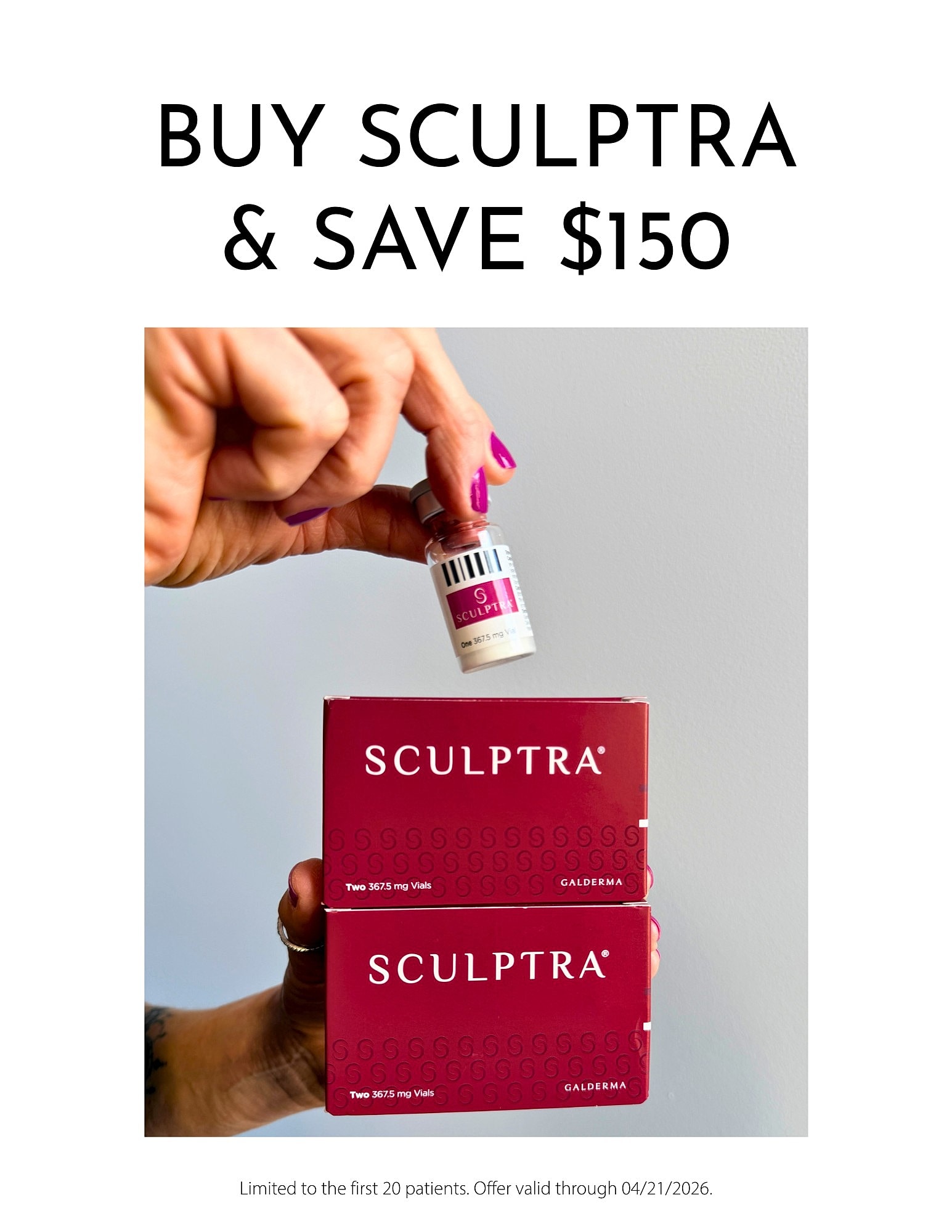Sculptra promotion with $150 savings offer.