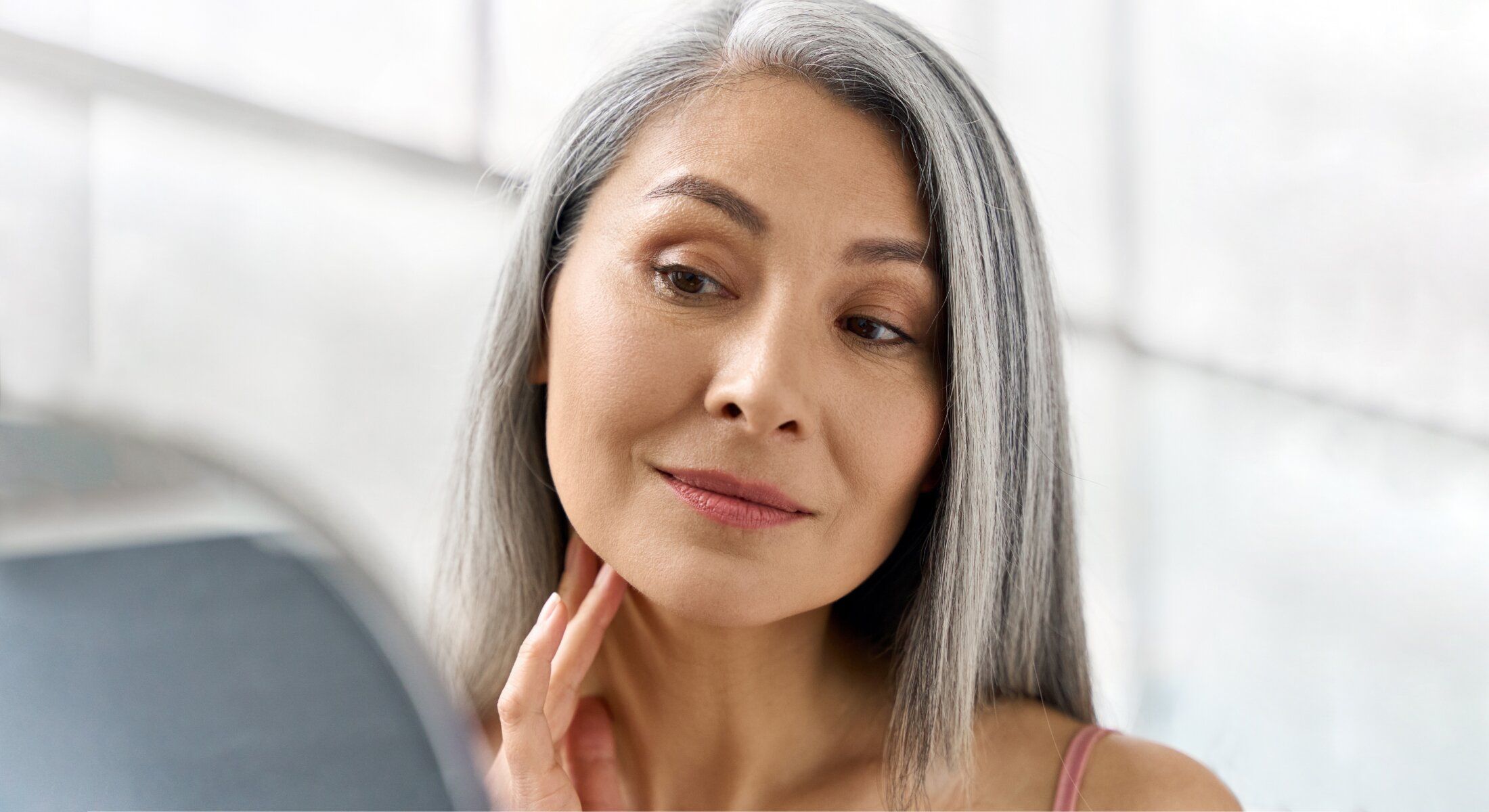 santa rosa aging skin model with grey hair
