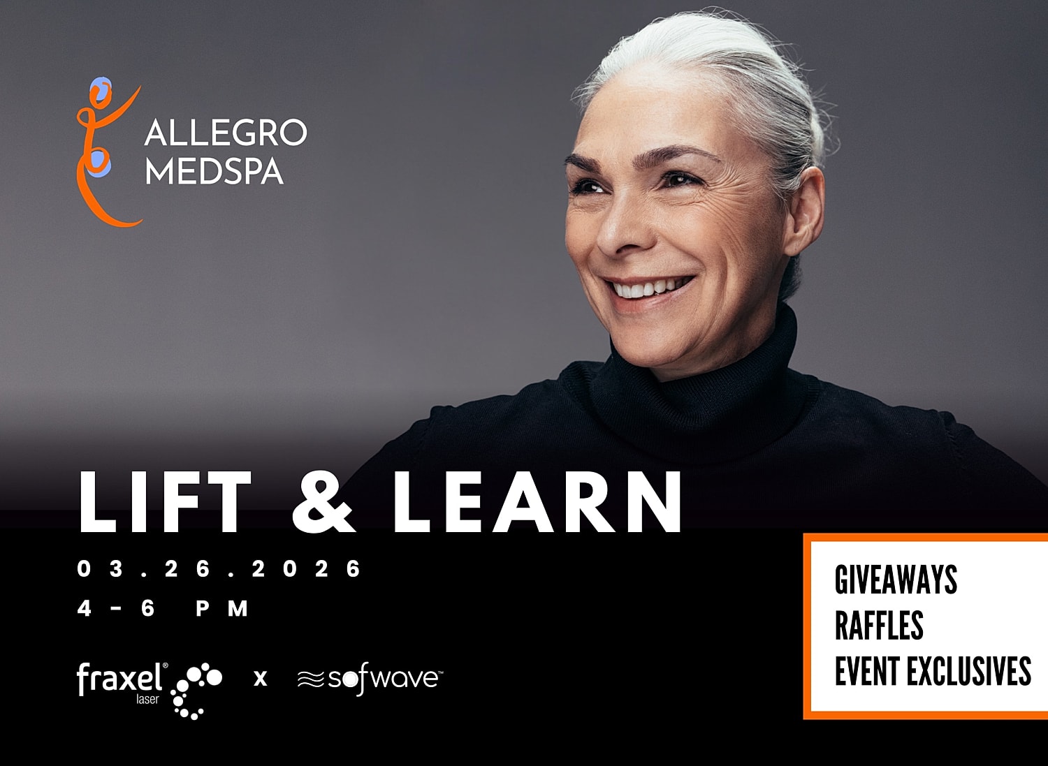 Medspa event promoting skin treatments and giveaways.